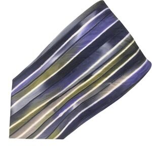 ROBERT DASKAL Mens 100% Silk Tie Blue Purple Green Striped Abstract Artsy 57.5x4